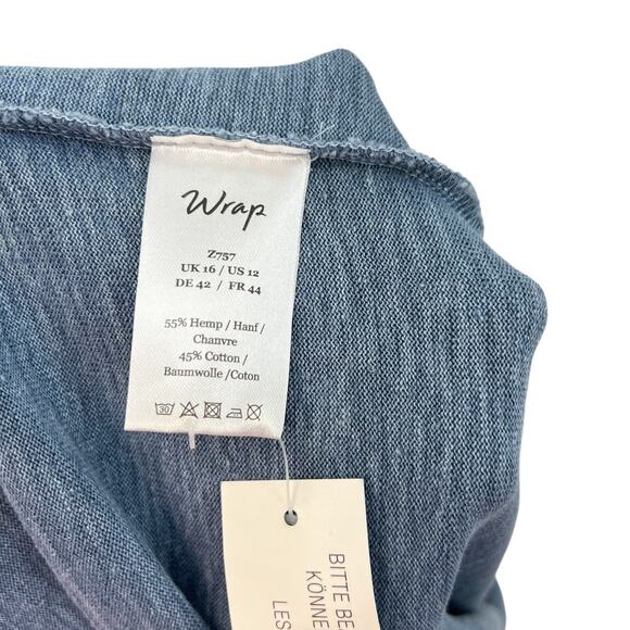 Wrap London Garment Dyed Top Blouse Tee Shirt Hemp Cotton Blue Size US 12 - Picture 11 of 12